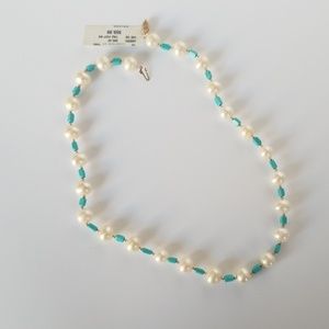 Pearl Necklace with Torquoise Accents